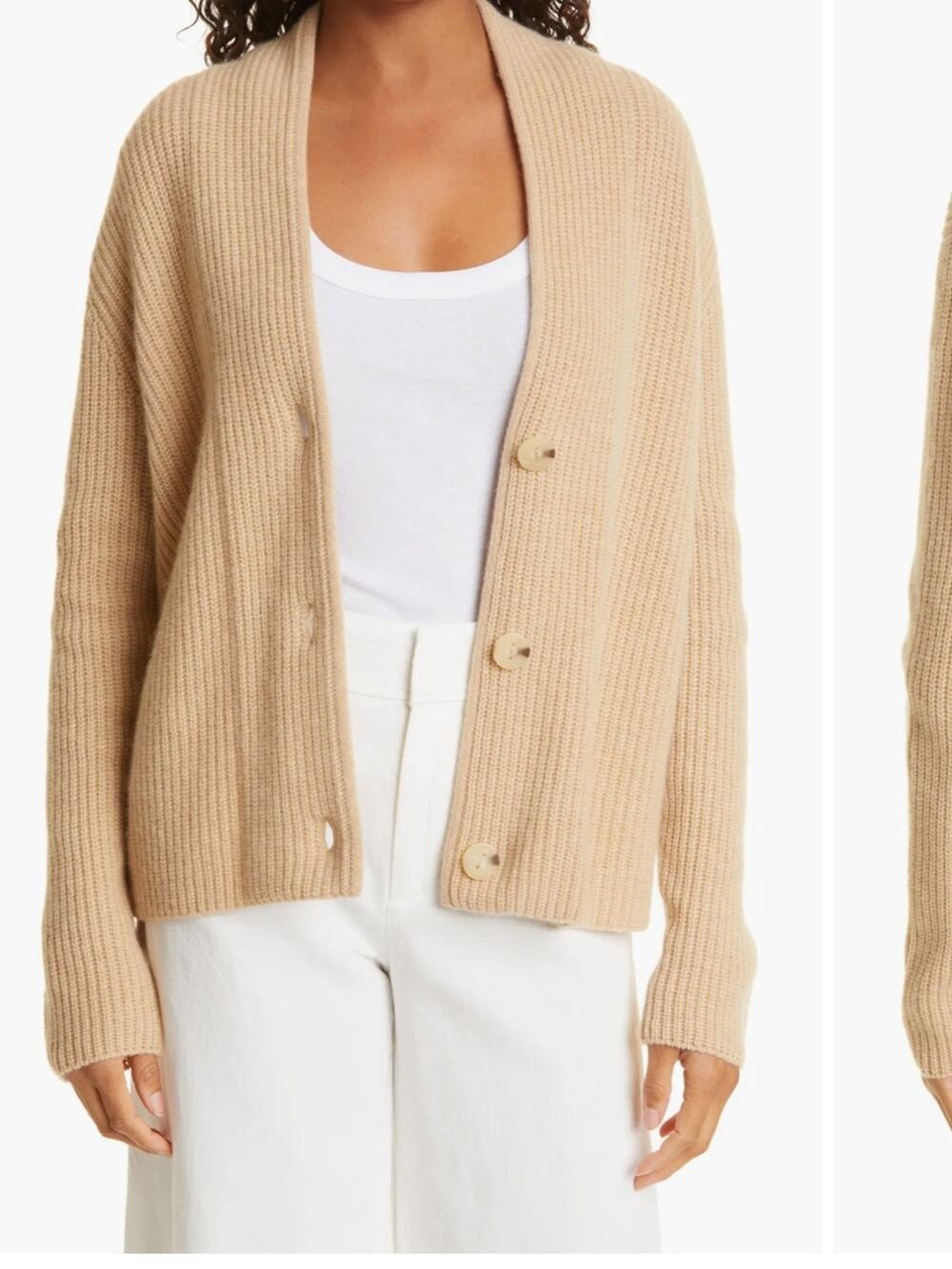 Vince Raised Collar Wool Cashmere Cardigan XS Oatmeal Rib Knit Sweater